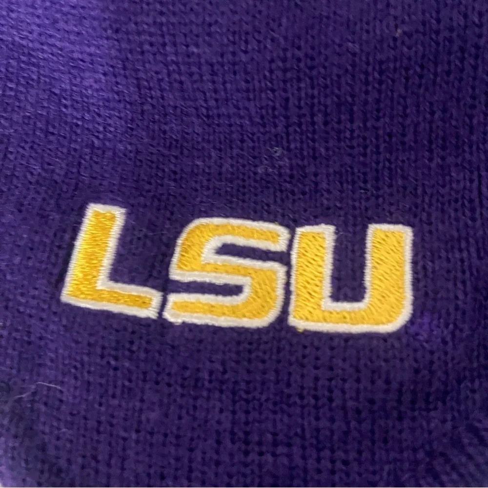 Captivating Headwear Kids Beanie with Earflaps Pom Pom OS LSU Purple Gold Sporty